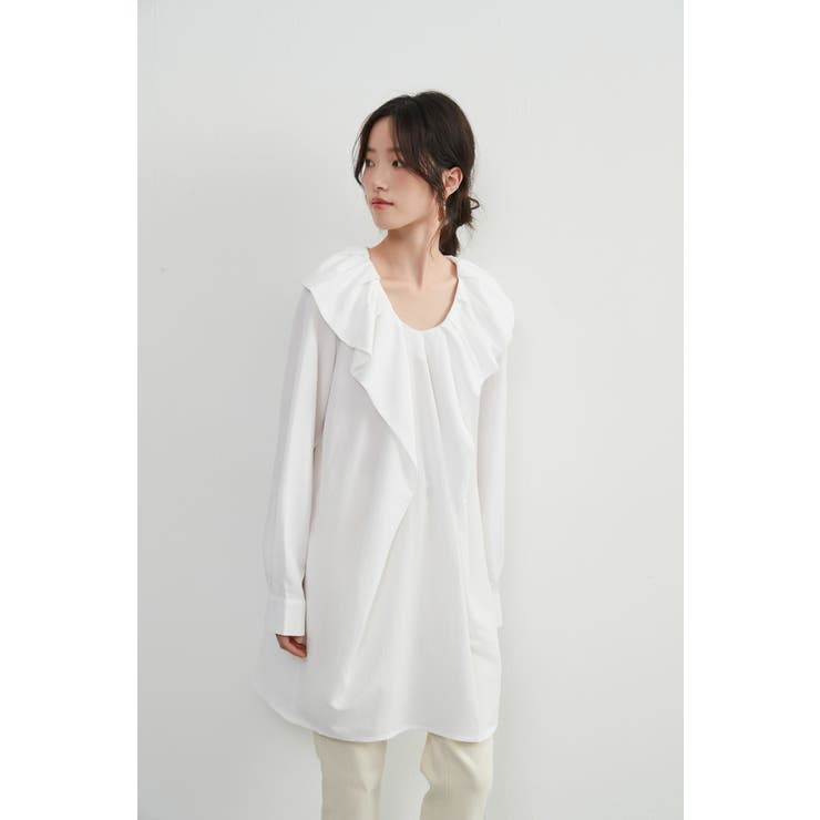 WHITE | ラッフルカラーチュニックワンピース長袖フリル襟 | On One's Own
