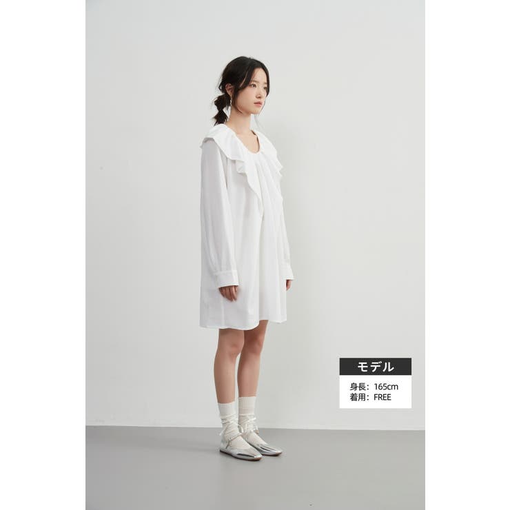 ラッフルカラーチュニックワンピース長袖フリル襟 | On One's Own | 詳細画像12 