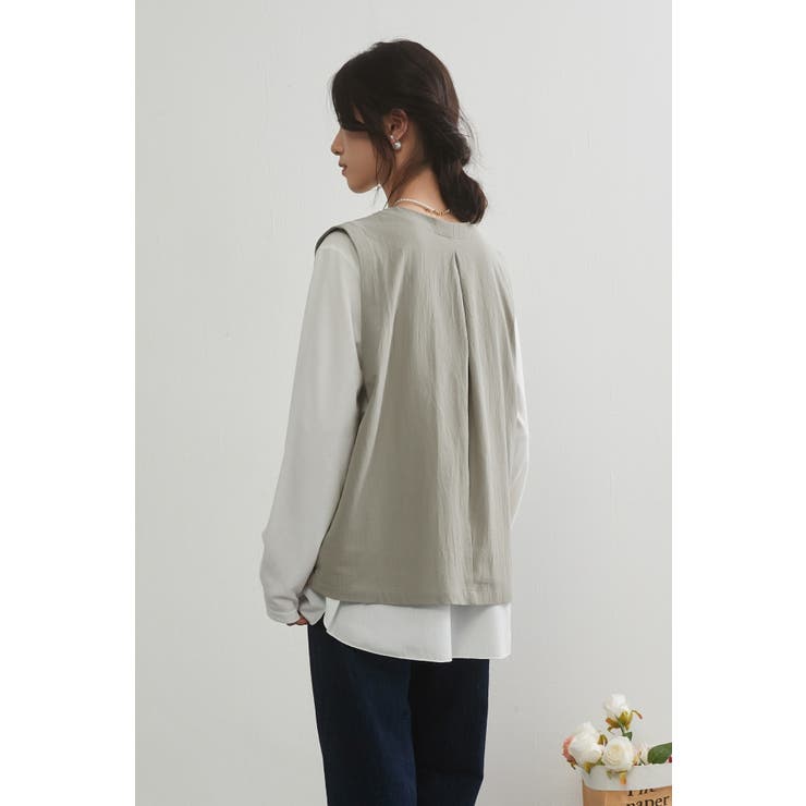 Vネック多ボタンベストノースリーブレイヤードジレ | On One's Own | 詳細画像10 