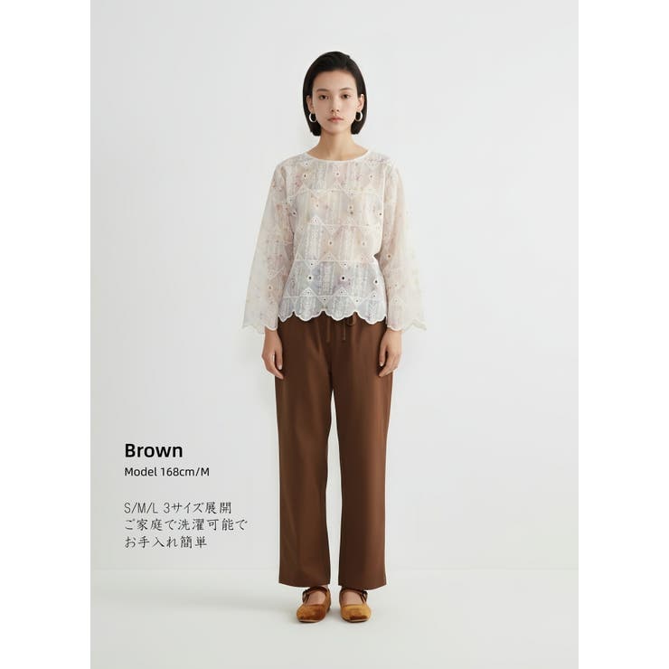 リネン混ストレートパンツルーズシルエットウエストゴム | On One's Own | 詳細画像2 