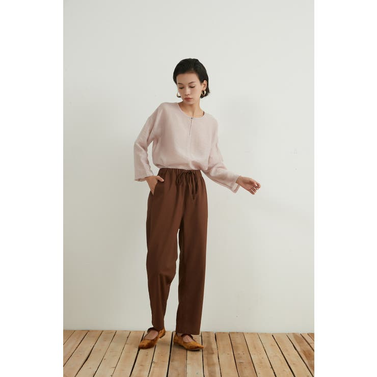 BROWN | リネン混ストレートパンツルーズシルエットウエストゴム | On One's Own