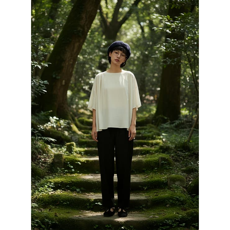 リネン混ストレートパンツルーズシルエットウエストゴム | On One's Own | 詳細画像11 