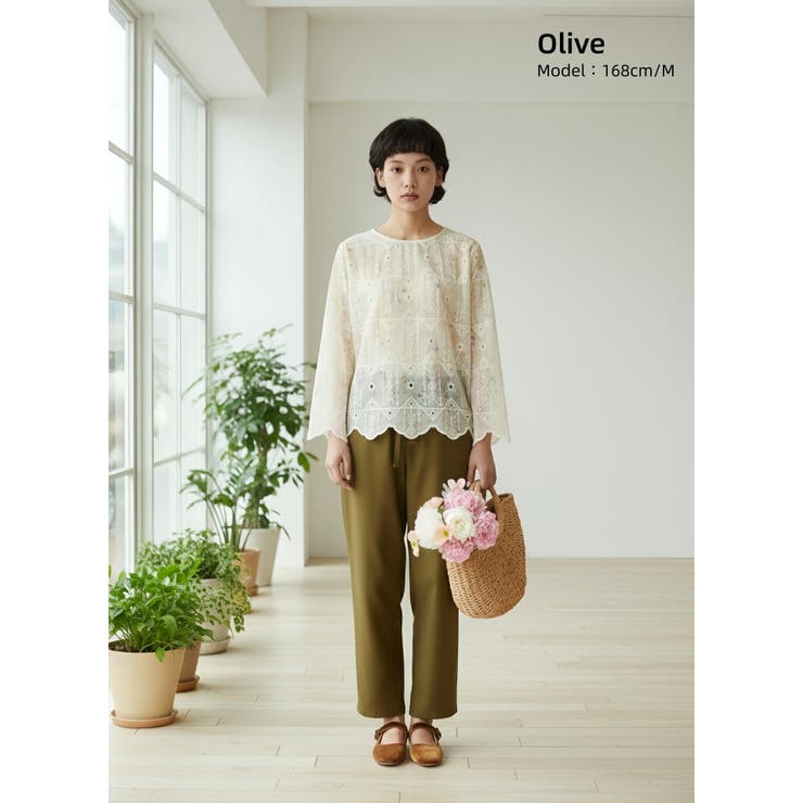 リネン混ストレートパンツルーズシルエットウエストゴム | On One's Own | 詳細画像8 