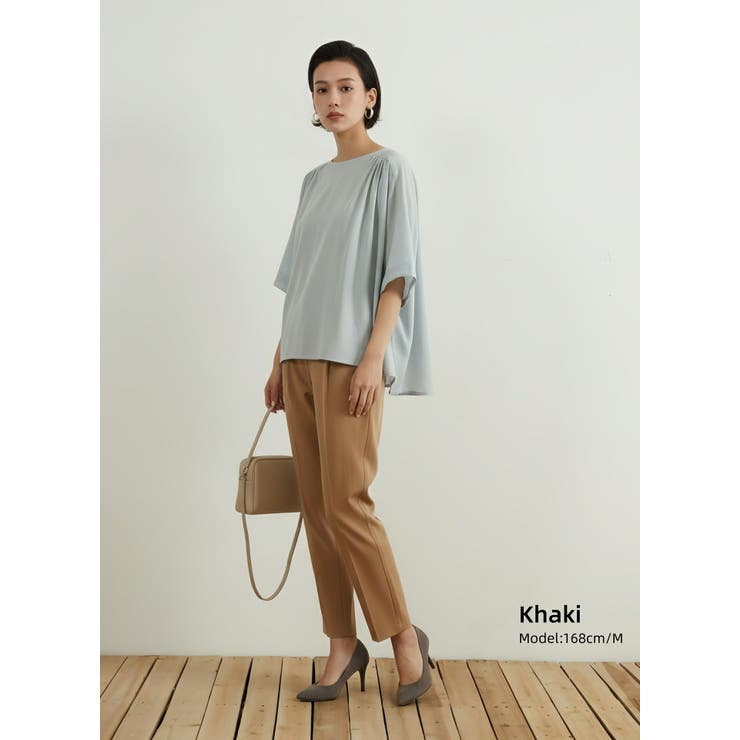 センタープレススラックススリムテーパードパンツオフィスカジュアルウエストゴム | On One's Own | 詳細画像4 