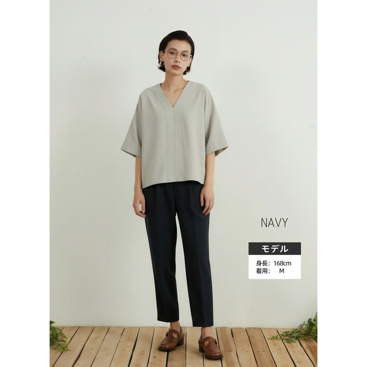 センタープレススラックススリムテーパードパンツオフィスカジュアルウエストゴム | On One's Own | 詳細画像11 