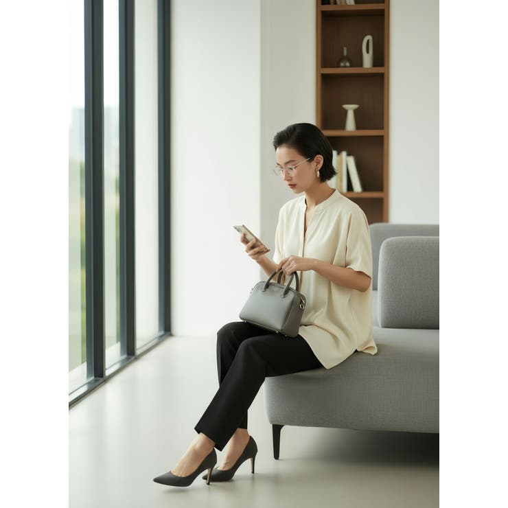 センタープレススラックススリムテーパードパンツオフィスカジュアルウエストゴム | On One's Own | 詳細画像7 