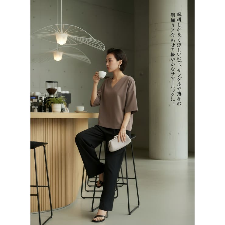 ワイドパンツタック入りスラックスウエストゴムオフィス通勤 | On One's Own | 詳細画像9 