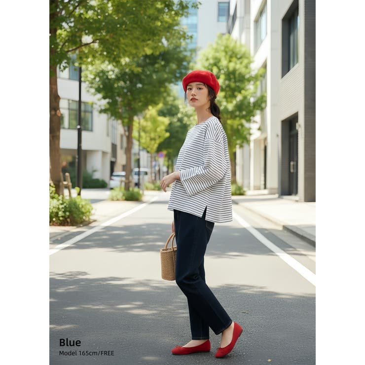 綿100％ボートネックボーダーTシャツブラウス長袖コットンサッカー素材 | On One's Own | 詳細画像8 