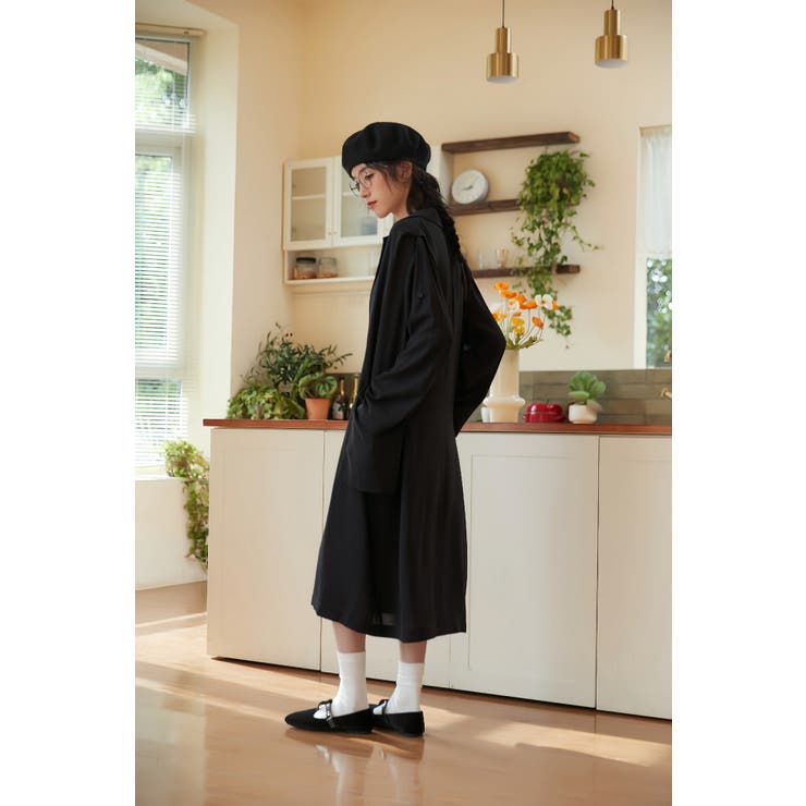 フェイクレイヤードトレンチ風ワンピース長袖ロング丈Aライン二枚仕立て | On One's Own | 詳細画像5 