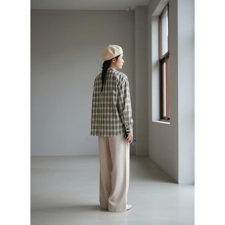チェック柄長袖ブラウスチョーカーネックセンタースリットトップス | On One's Own | 詳細画像7 