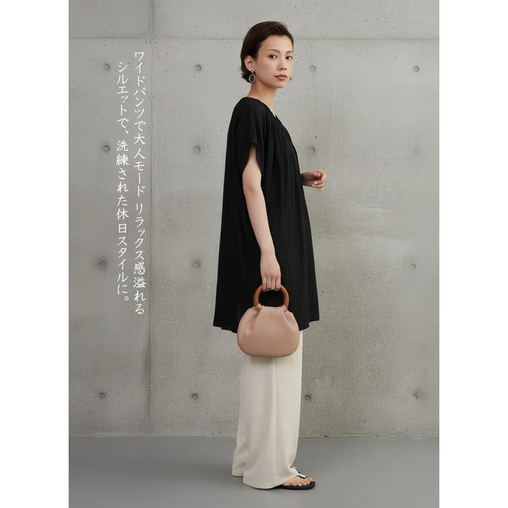 ギャザーVネック半袖チュニックシンプルトップ | On One's Own | 詳細画像10 