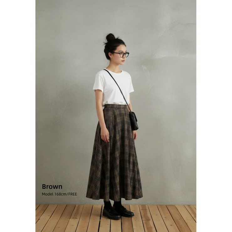 チェックフレアマキシスカート綿100％ロングスカートウエストゴム | On One's Own | 詳細画像12 