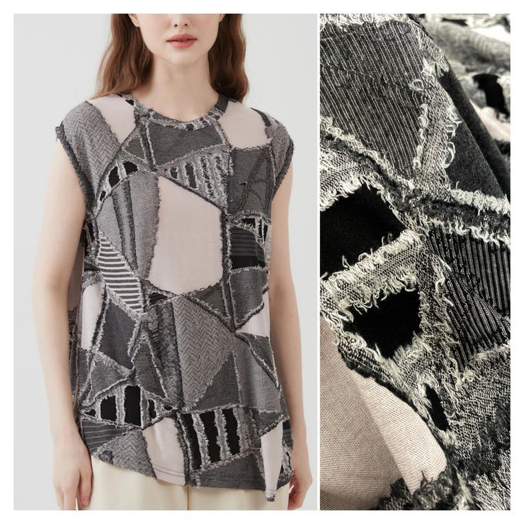 幾何学ジャガードスタイリッシュミックス柄Tシャツモダンジオメトリック | On One's Own | 詳細画像2 