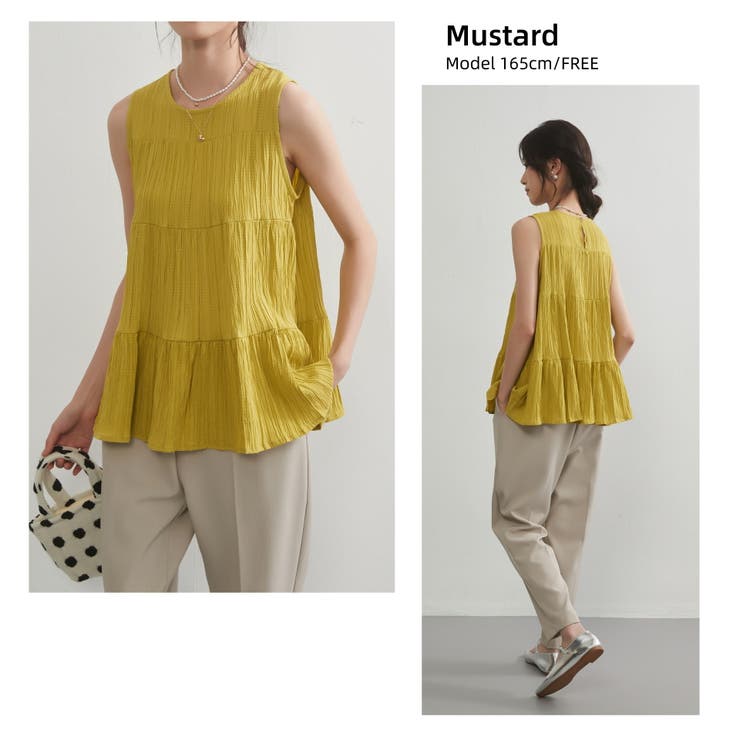 MUSTARD | ティアードノースリーブフレアトップ袖なしティアードブラウスタンクトップ | On One's Own