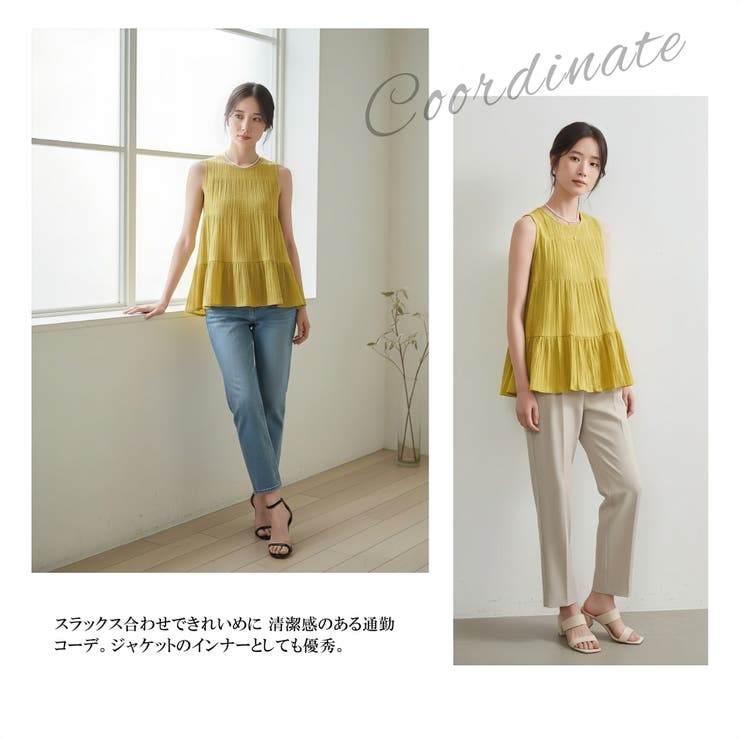 ティアードノースリーブフレアトップ袖なしティアードブラウスタンクトップ | On One's Own | 詳細画像15 