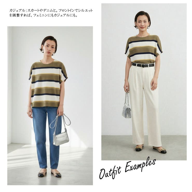 綿100％ドルマンボーダーTシャツ半袖トップスプルオーバーカットソー | On One's Own | 詳細画像11 