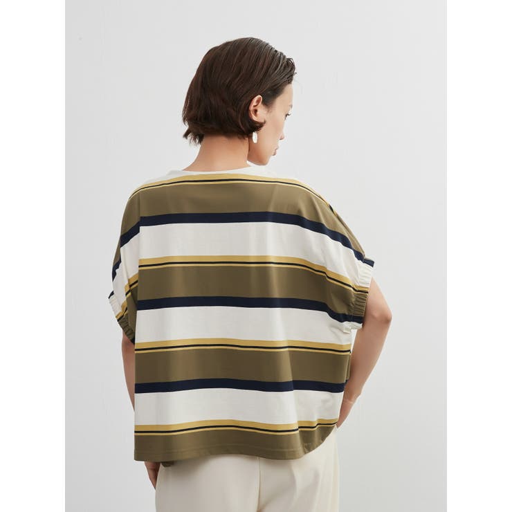 綿100％ドルマンボーダーTシャツ半袖トップスプルオーバーカットソー | On One's Own | 詳細画像13 