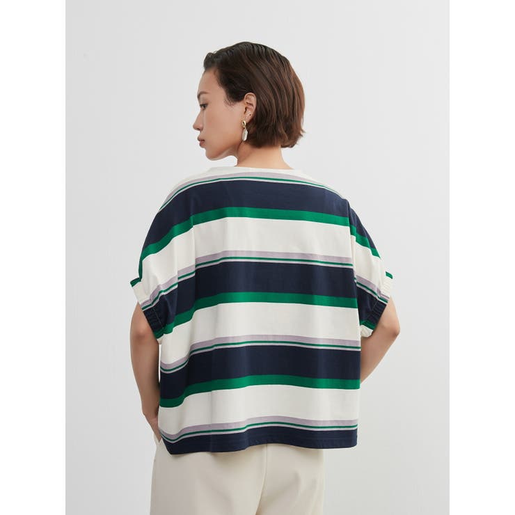 綿100％ドルマンボーダーTシャツ半袖トップスプルオーバーカットソー | On One's Own | 詳細画像6 