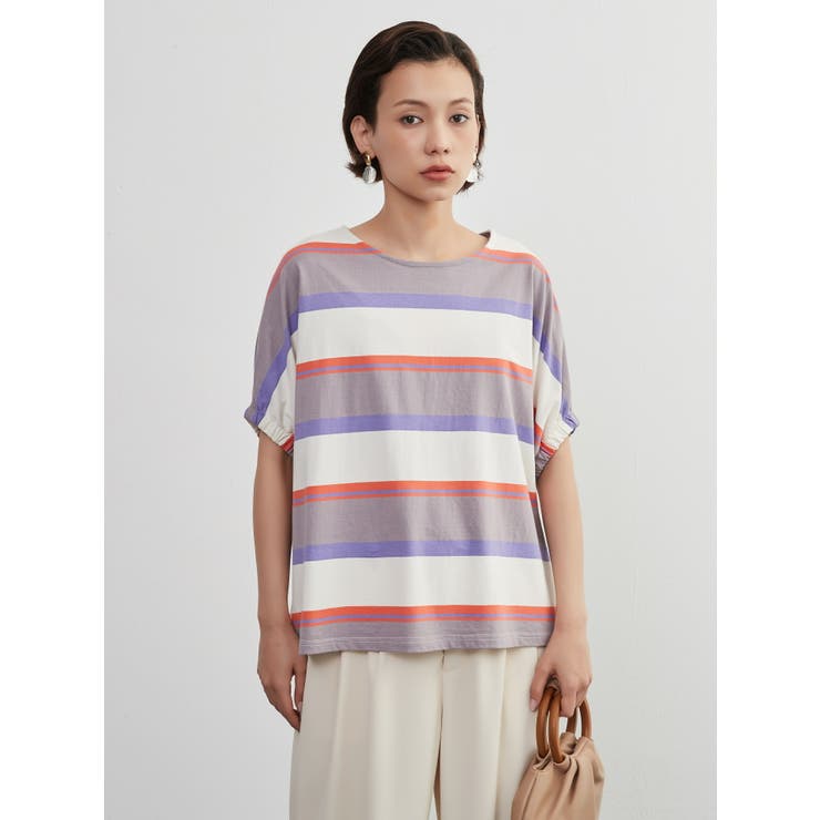 綿100％ドルマンボーダーTシャツ半袖トップスプルオーバーカットソー | On One's Own | 詳細画像9 