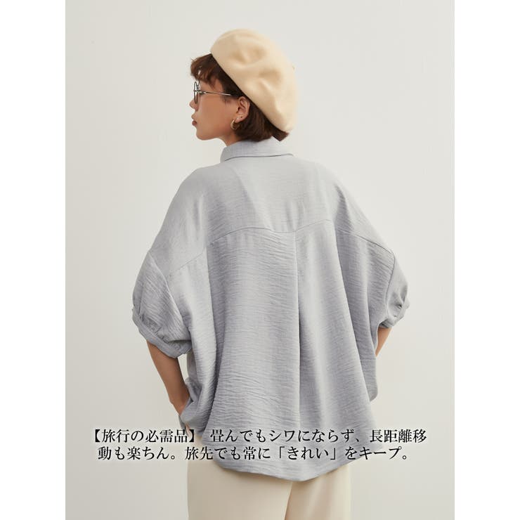 半袖シャツ春夏ブラウスルーズフィット半袖シャツチュニック体系カバー | On One's Own | 詳細画像15 