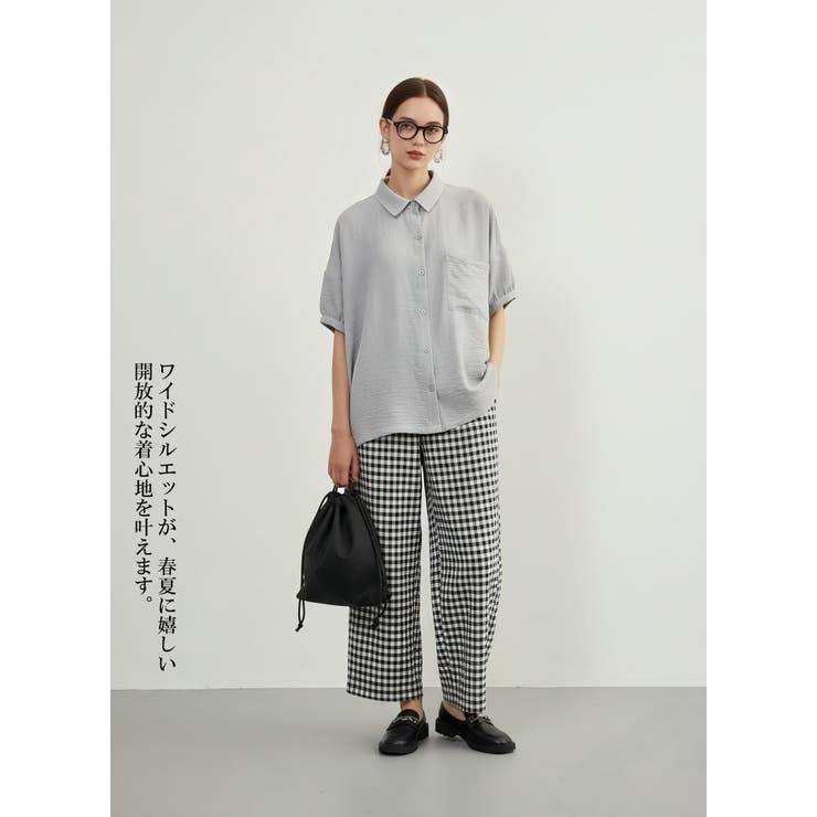 半袖シャツ春夏ブラウスルーズフィット半袖シャツチュニック体系カバー | On One's Own | 詳細画像12 