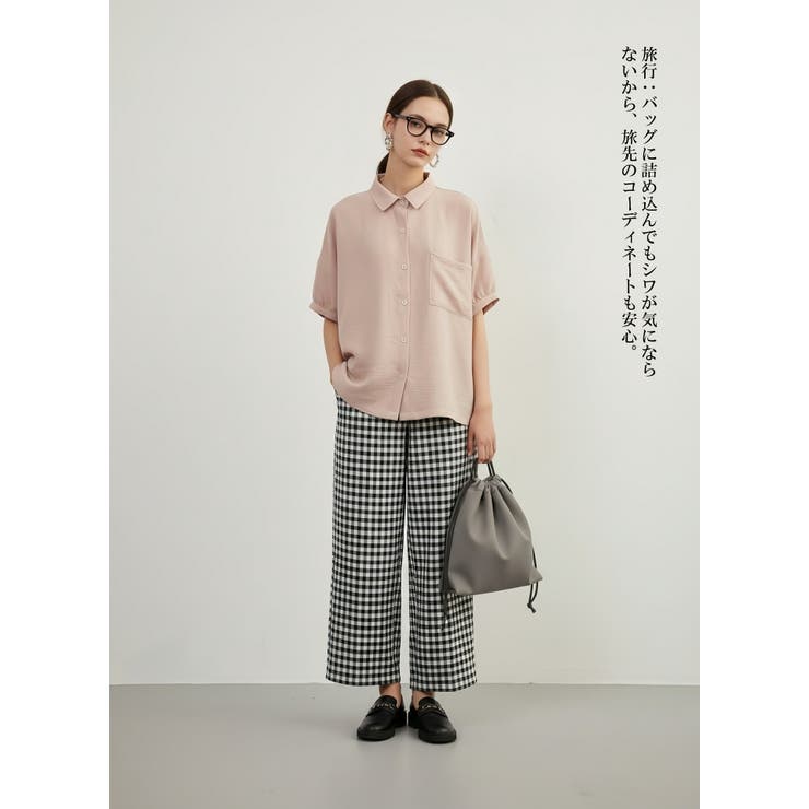 半袖シャツ春夏ブラウスルーズフィット半袖シャツチュニック体系カバー | On One's Own | 詳細画像10 