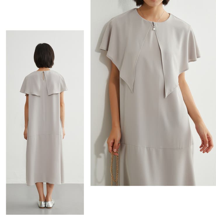 ケープ風衿ノースリーブAラインワンピースポケット付きロングマキシケープ | On One's Own | 詳細画像8 