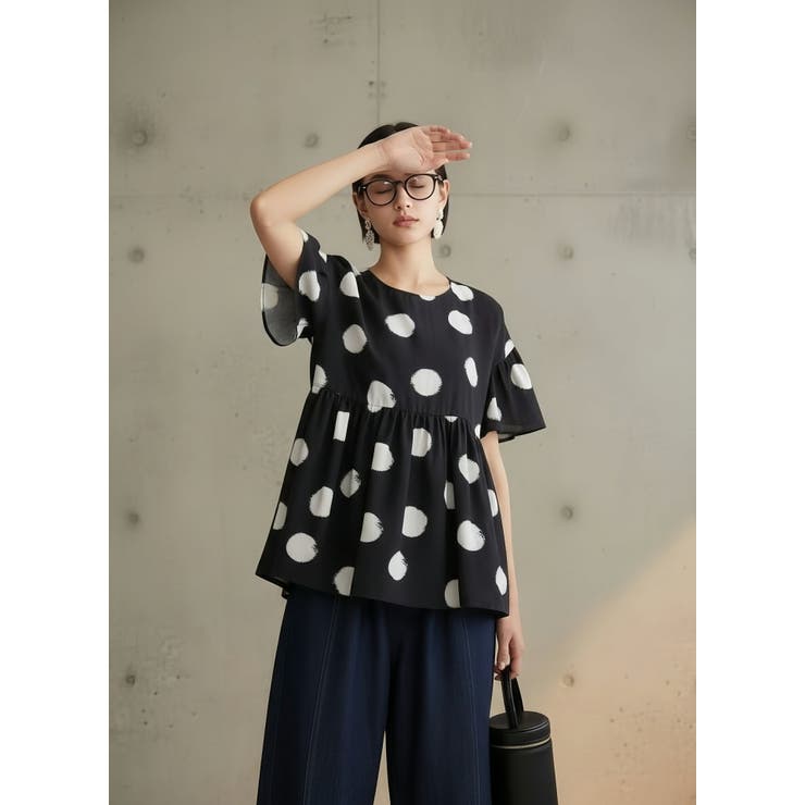 ドットギャザー切替かすれ水玉プルオーバーチュニック | On One's Own | 詳細画像14 