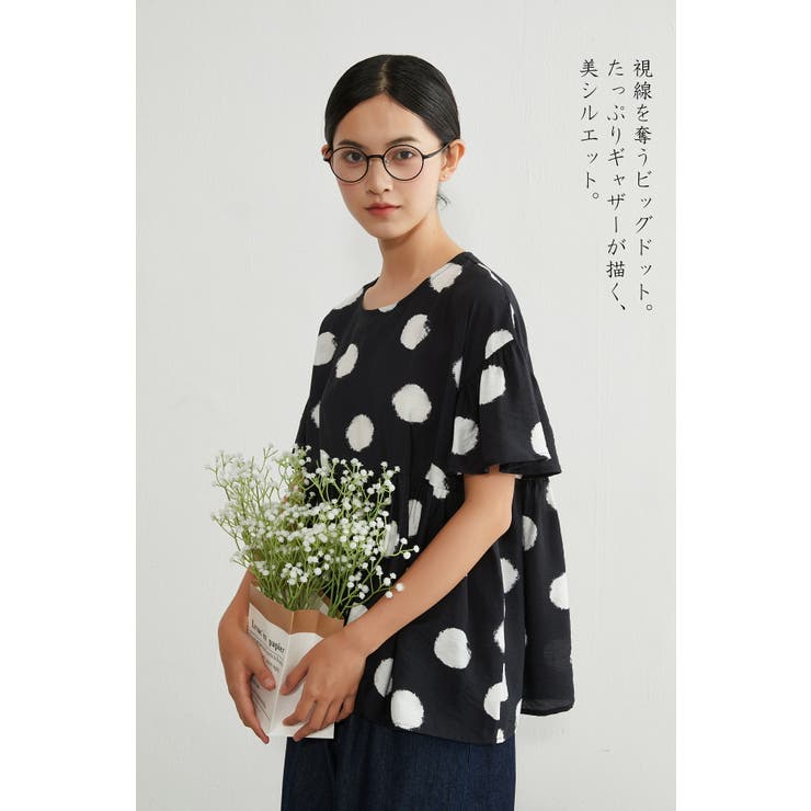 ドットギャザー切替かすれ水玉プルオーバーチュニック | On One's Own | 詳細画像2 