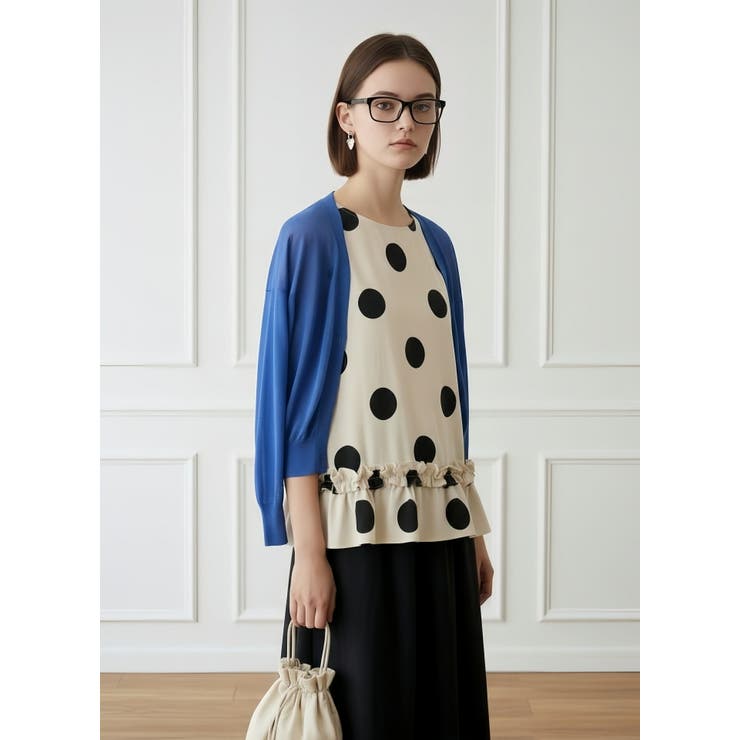 麻混ドット柄裾フリルノースリーブトップス水玉タンクトップ | On One's Own | 詳細画像9 