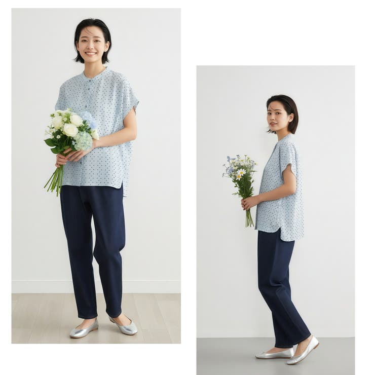 ドットプリント半袖ブラウスルーズフィット麻混涼しいシャリ感 | On One's Own | 詳細画像5 