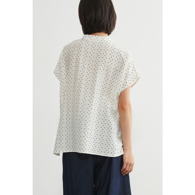 ドットプリント半袖ブラウスルーズフィット麻混涼しいシャリ感 | On One's Own | 詳細画像14 