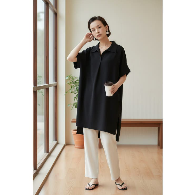 ルーズフィットトップスチュニックVネックブラウスプルオーバーサイズ | On One's Own | 詳細画像13 