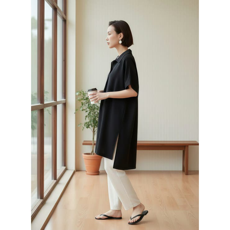 ルーズフィットトップスチュニックVネックブラウスプルオーバーサイズ | On One's Own | 詳細画像15 