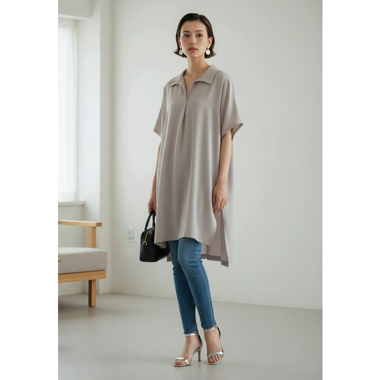 グレー/GRAY | ルーズフィットトップスチュニックVネックブラウスプルオーバーサイズ | On One's Own