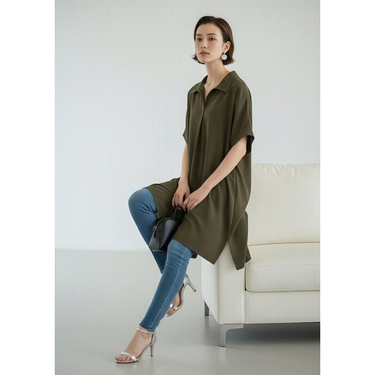 ルーズフィットトップスチュニックVネックブラウスプルオーバーサイズ | On One's Own | 詳細画像10 