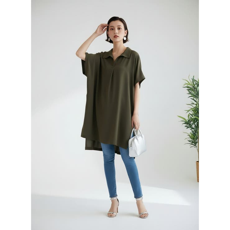 ルーズフィットトップスチュニックVネックブラウスプルオーバーサイズ | On One's Own | 詳細画像9 