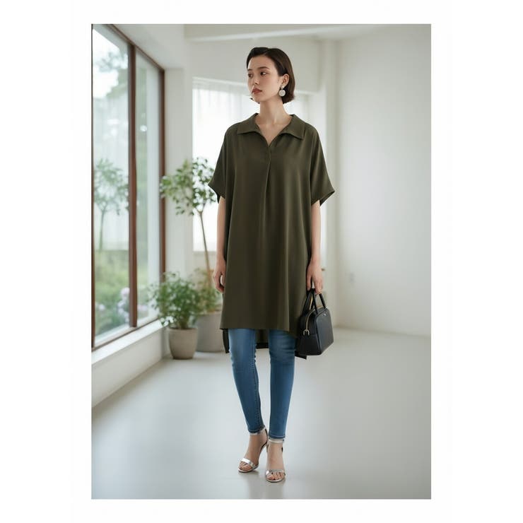 ルーズフィットトップスチュニックVネックブラウスプルオーバーサイズ | On One's Own | 詳細画像8 