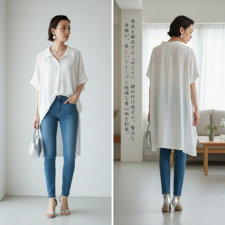 ルーズフィットトップスチュニックVネックブラウスプルオーバーサイズ | On One's Own | 詳細画像7 