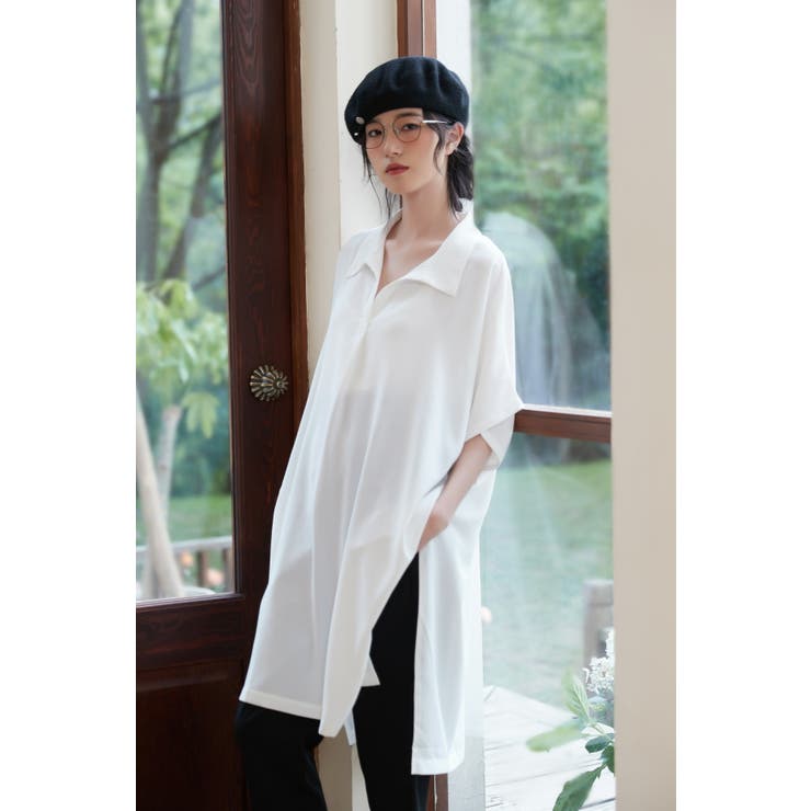 ルーズフィットトップスチュニックVネックブラウスプルオーバーサイズ | On One's Own | 詳細画像5 