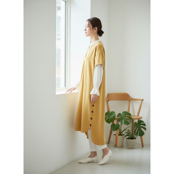 スキッパーカラー半袖裾スリットワンピース飾りボタン | On One's Own | 詳細画像8 