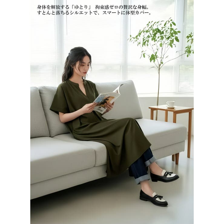 スキッパーカラー半袖裾スリットワンピース飾りボタン | On One's Own | 詳細画像13 