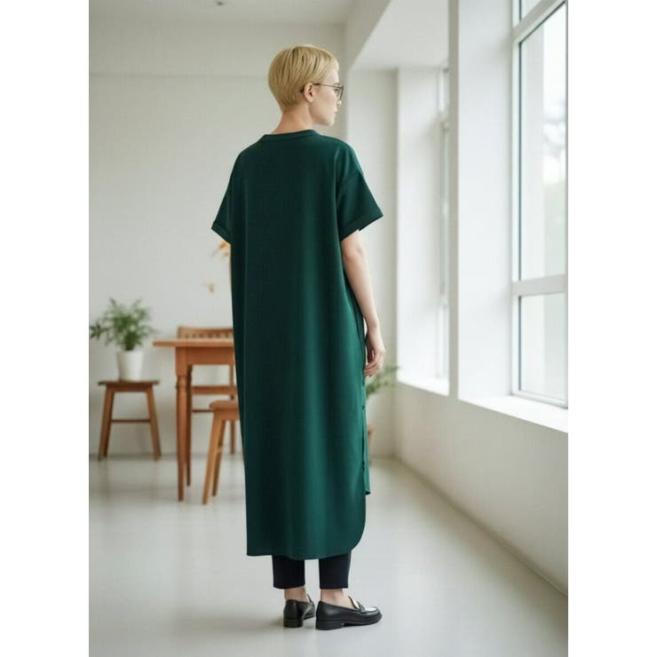 スキッパーカラー半袖裾スリットワンピース飾りボタン | On One's Own | 詳細画像3 