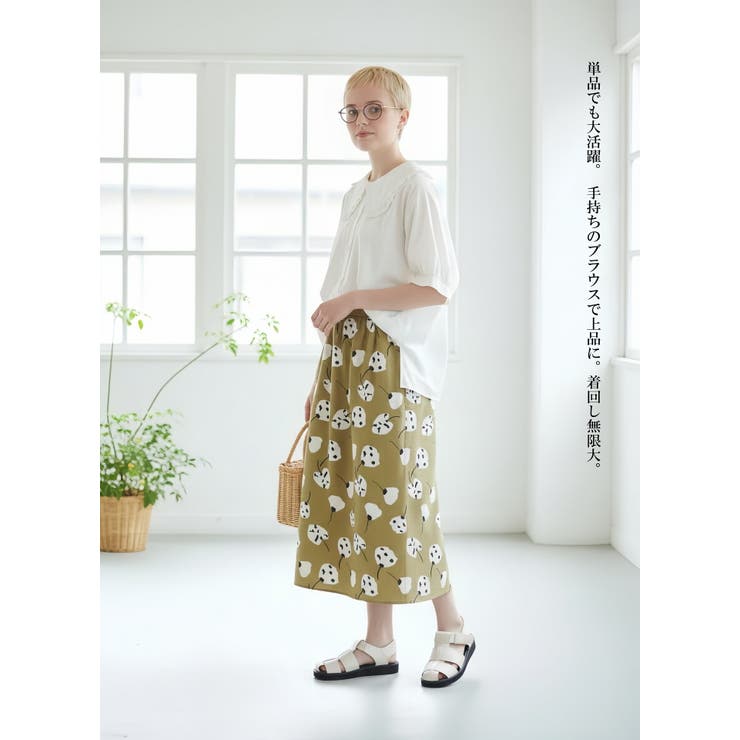 スカート ベージュ/BEIGE | 綿100％サッカー素材抽象花柄プリントセットアップ可トップススカート通気性 | On One's Own