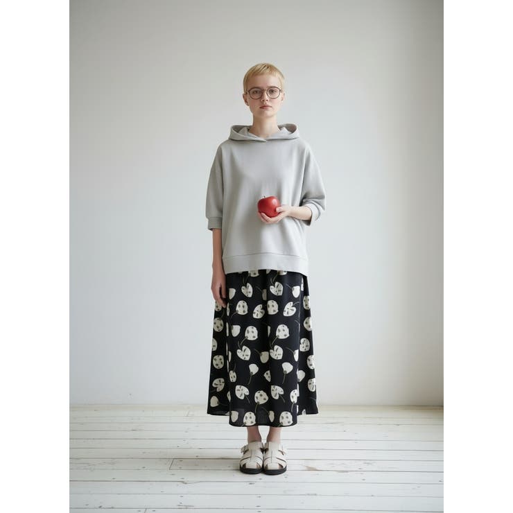 スカート ブラック/BLACK | 綿100％サッカー素材抽象花柄プリントセットアップ可トップススカート通気性 | On One's Own