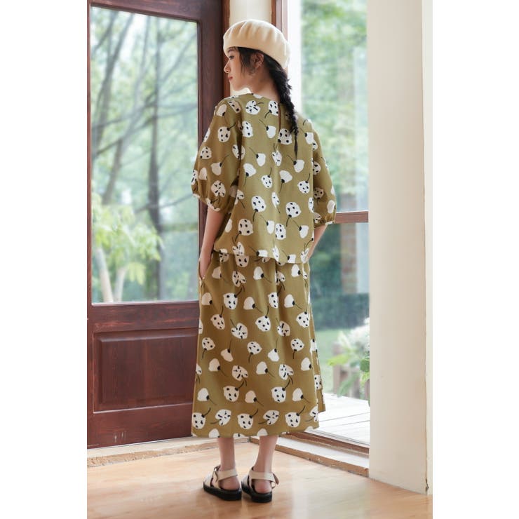 綿100％サッカー素材抽象花柄プリントセットアップ可トップススカート通気性 | On One's Own | 詳細画像3 