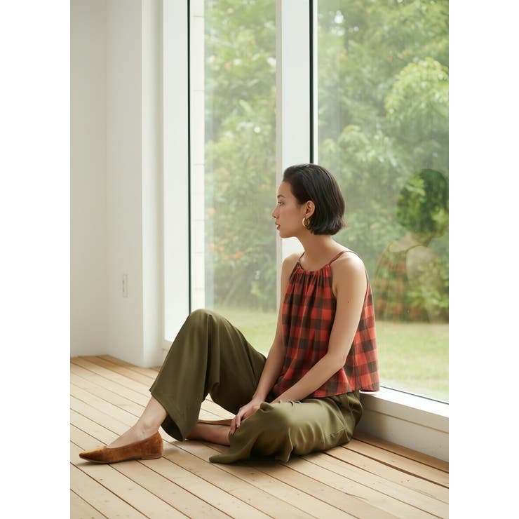 綿100％チェック柄キャミソールギャザーフレアレイヤードトップス紐調節可 | On One's Own | 詳細画像10 