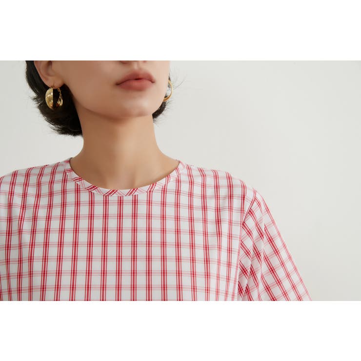 チェック柄切替コクーン半袖ロングワンピース | On One's Own | 詳細画像12 