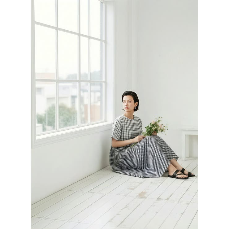 チェック柄切替コクーン半袖ロングワンピース | On One's Own | 詳細画像5 