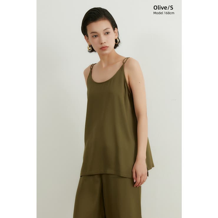 OLIVE | キャミソールドレープ感厚手レーヨン光沢感華奢ストラップ | On One's Own